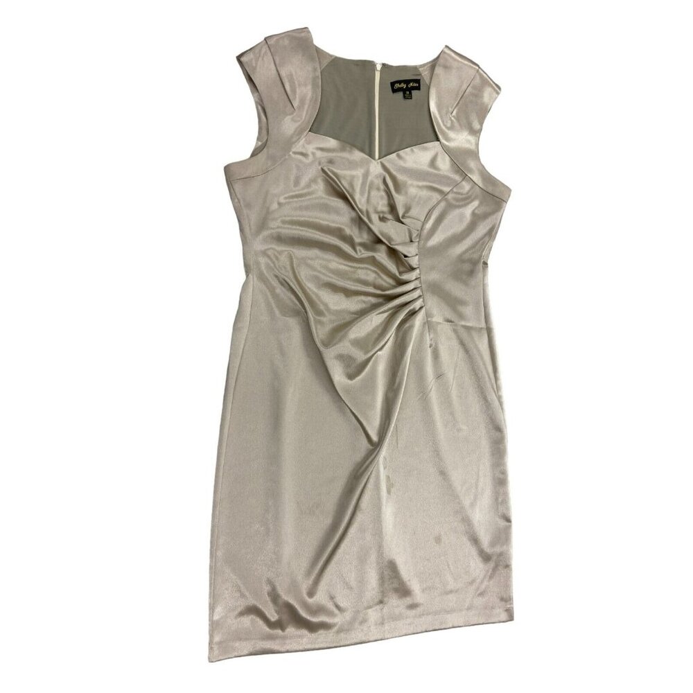 Shelby Nites Cocktail Dress 14 Taupe Satin Sleeveless Sweetheart Neckline